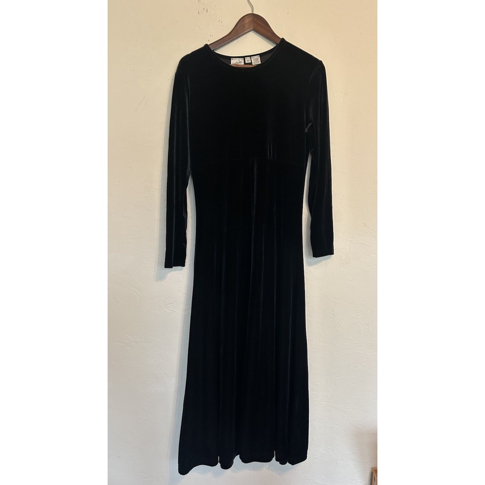 Vintage 90s Y2K Jaqueline Ferrar‎ Black Velvet Maxi Dress 10 Fairy Grunge Goth